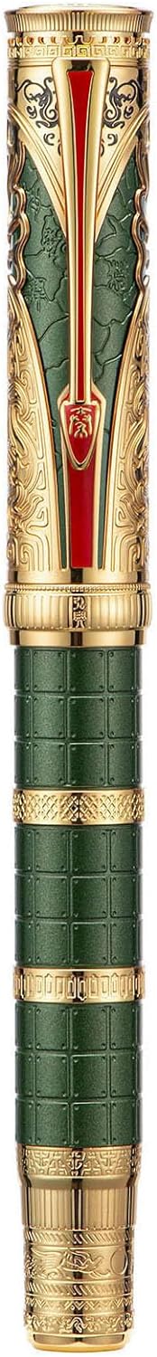 Hongdian D5X Fountain Pen - Green Qin Dynasty Writing Pen with Fine Nib and Converter Set