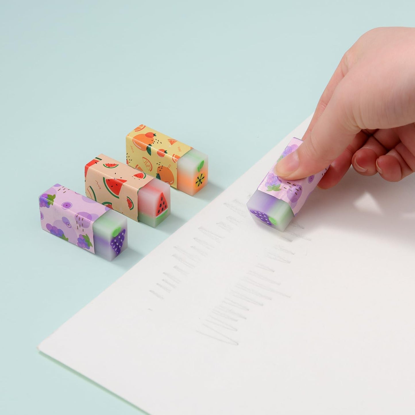 18 Pack Fruit Erasers, Kawaii Jelly Erasers for Kids, Rectangular, Colorful, Thermoplastic Elastomer (TPE) Material, Fun Eraser