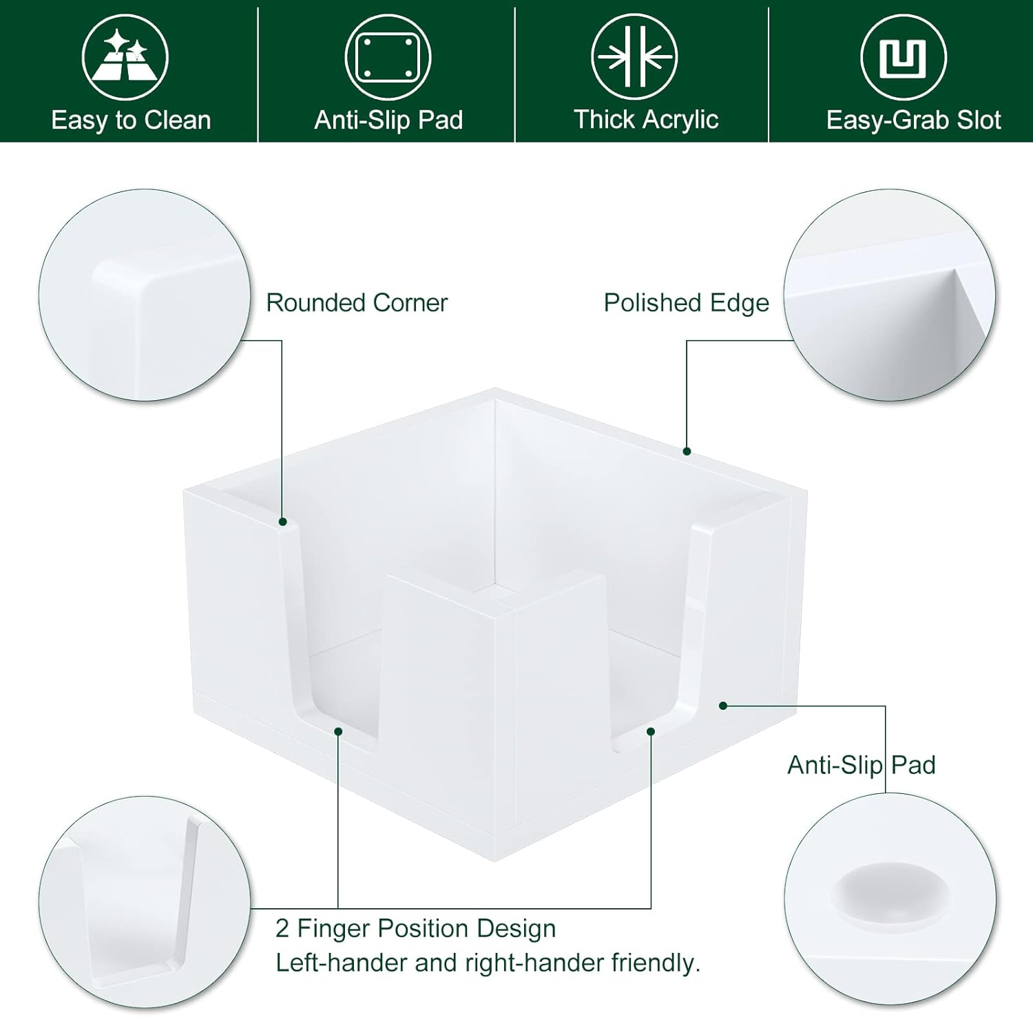 Acrylic Sticky Note Holder, Self-Stick Note Pad Holder W/O Pads - Note Dispenser Memo Pad Holder Desk Organizer for School Office Home (3''x3'' White - 2 Pack)