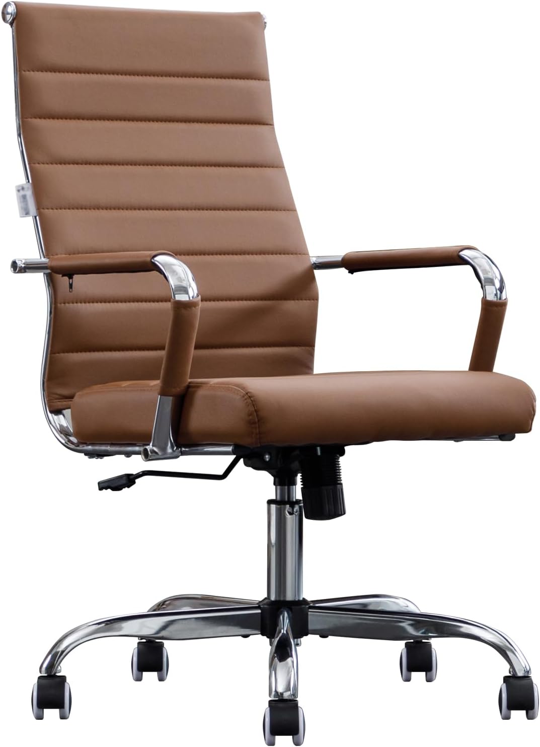 Home Office Chair Ribbed, Modern Leather Conference Room Chairs, High Back Executive Computer Chair, Ergonomic Office Desk Chair, Adjustable Swivel Chair with Arms (Brown)