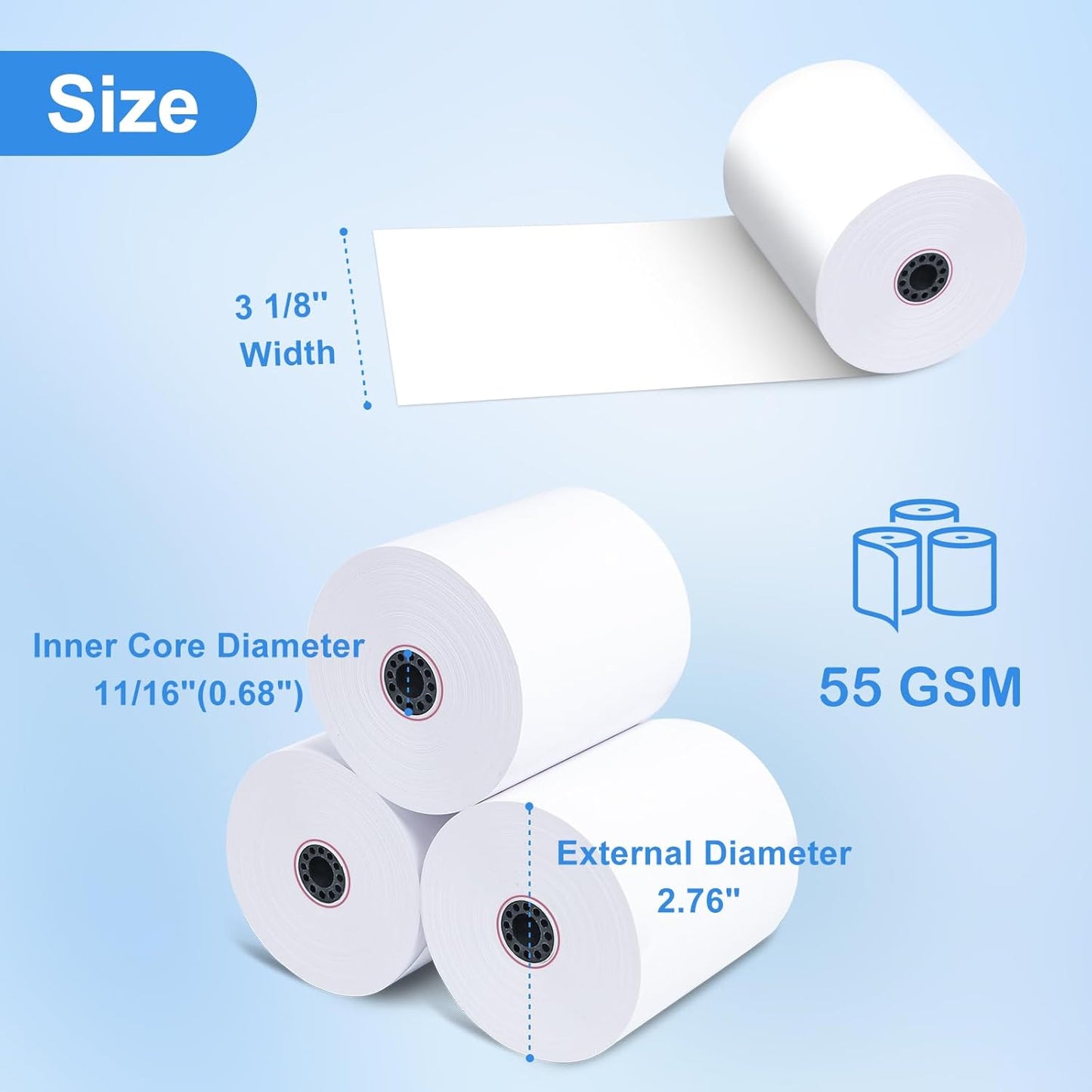 3 1/8 x 230 Thermal Paper Receipt Rolls (50 Pack) 55 GSM Premium Quality, BPA Free Receipt Paper Compatible with Most POS Systems, Cash Registers, Thermal Receipt Rolls