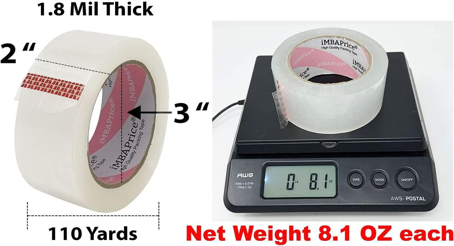 iMBAPrice 2 Inches Clear Packing Tape, 36 Rolls x 110 Yards Storage Box Sealing Packaging Tape Refill for Packaging and Shipping,Total 3960 Yards