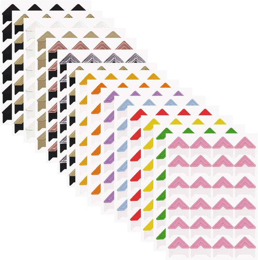 15 Sheets Photo Mounting Corners, FineGood Self Adhesive Paper Picture Sticker for DIY Scrapbook Album Diary Personal Organizer Notebook - 14 Colors