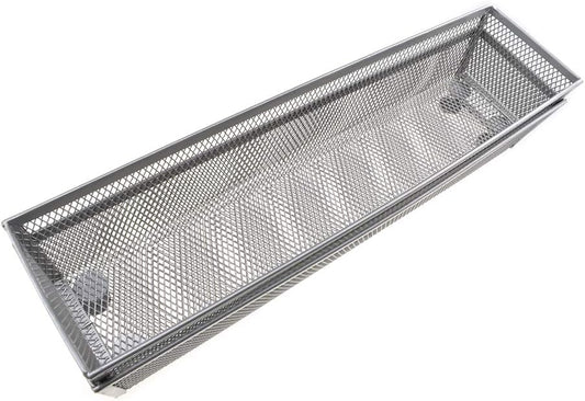 HAHIYO Stackable Mesh Tray Cup 12 x 3 x 2 inches Sturdy Container for Desk Drawer Organizer Collection for Home Office School kitchen Soft Foam Feet No Sharp Edges 2 Pack Silver
