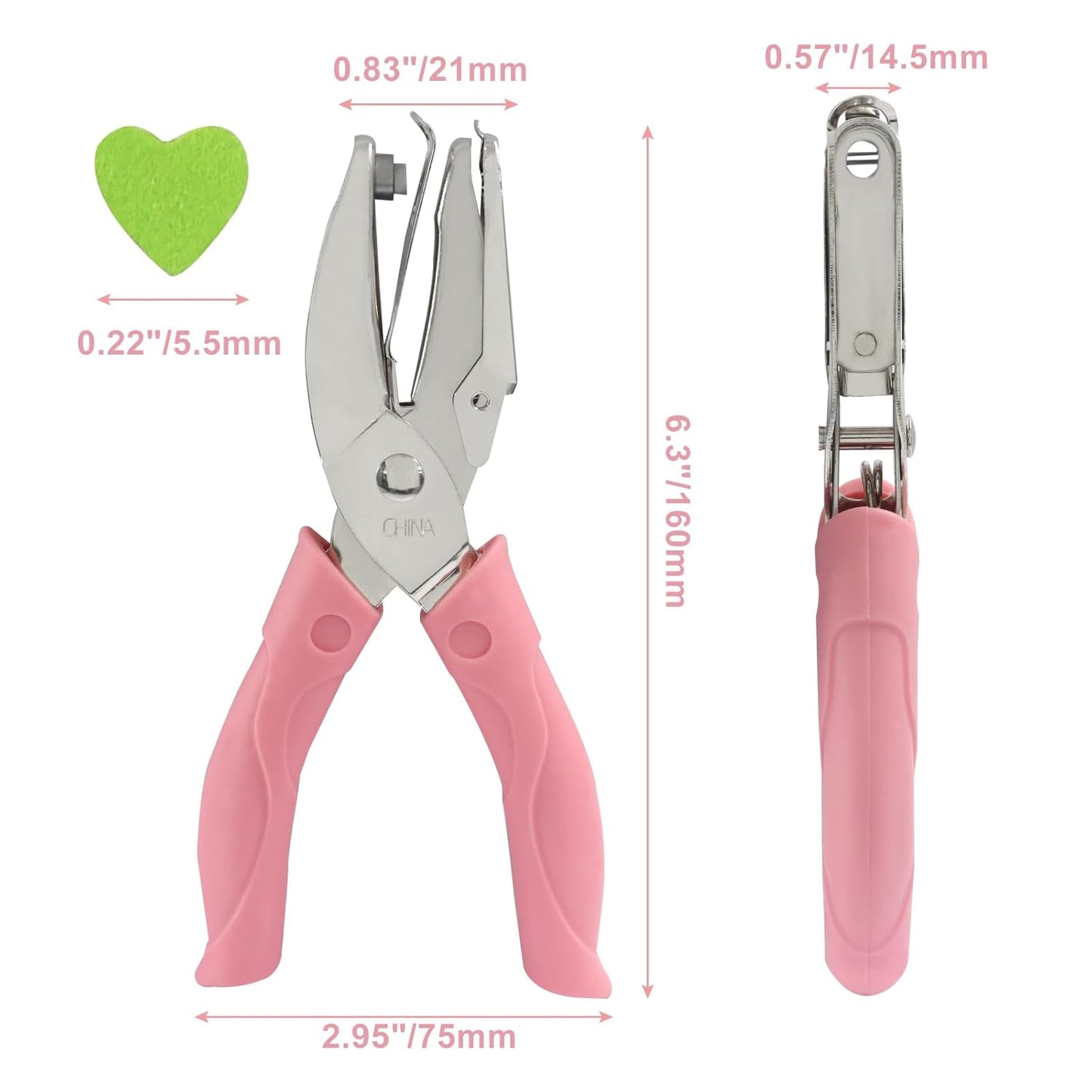 Handheld Hole Paper Punch, Heart Hole Punch, 1/4 Inch Metal Single Hole Puncher with Soft Grip Handle for DIY Craft, Scrapbooking, Tags, Paper Projects