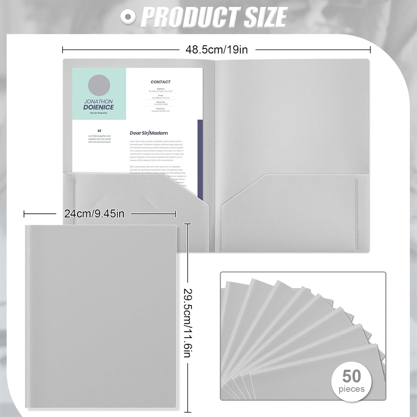 Gueevin 50 Pcs Plastic Folders with Pockets, Back to School Two Pocket Folder Fit Letter Size, Heavy Duty School Business Card Holder for Home Office, 11. 61 x 9. 45 Inches (Gray)