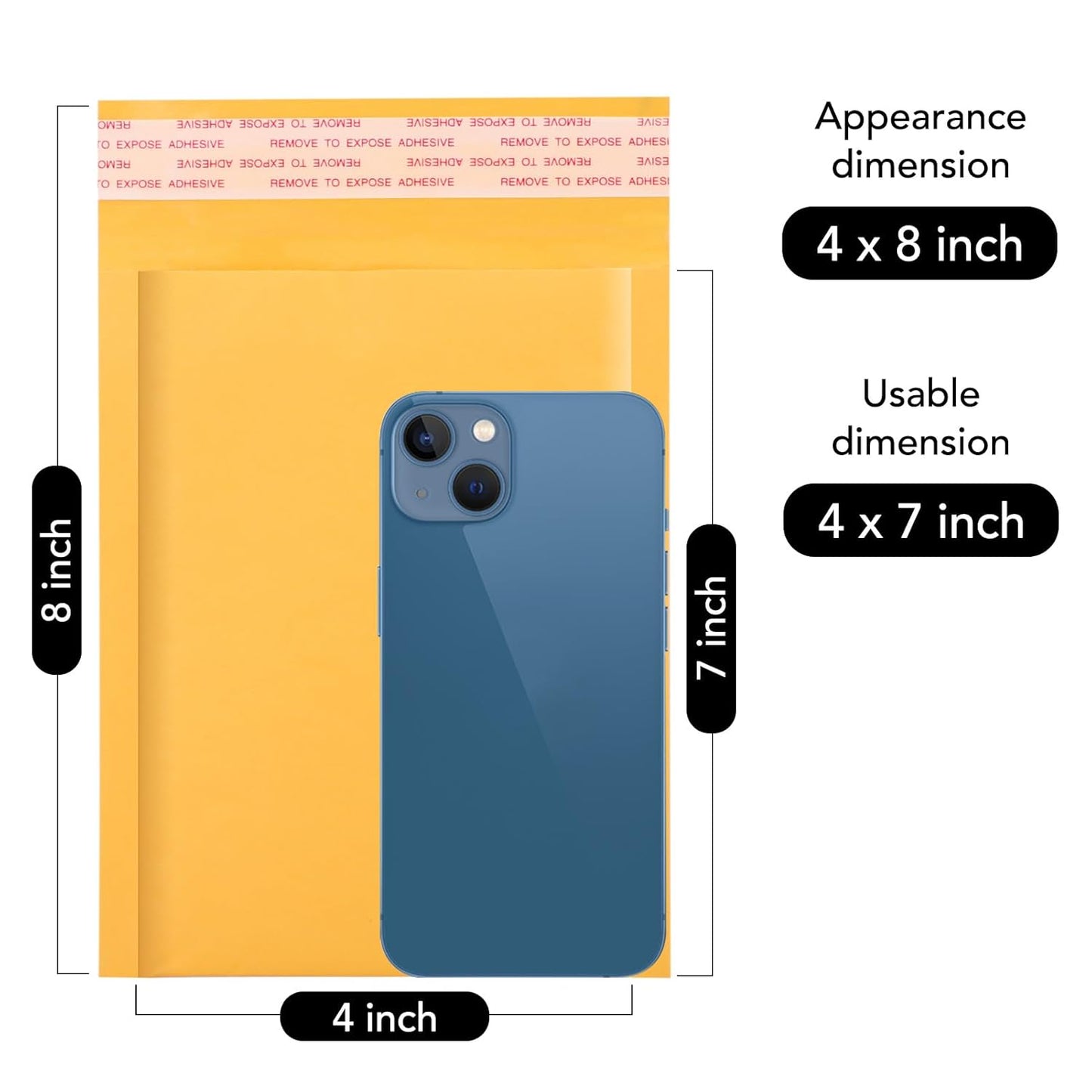 Fuxury Small Bubble Mailers 4x8" 100 Pack Padded Envelopes Thick Kraft Bubble Envelopes Usable Size 4x7" Waterproof Cushioned Padded Mailers Packaging for Small Business #000 Yellow