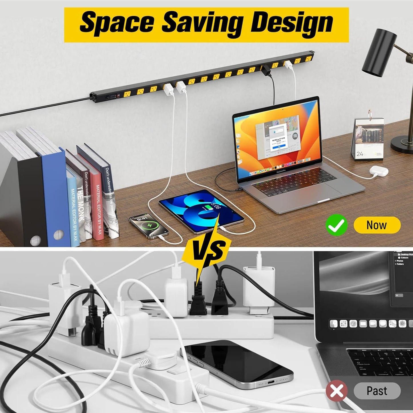 HHSOET 16 Outlet Long Power Strip, 10FT Heavy Duty Power Strip with 4800J Surge Protection, 20a Mountable Wide-Spaced Outlets for Home, Office, Garage & Workshop - ETL Certified