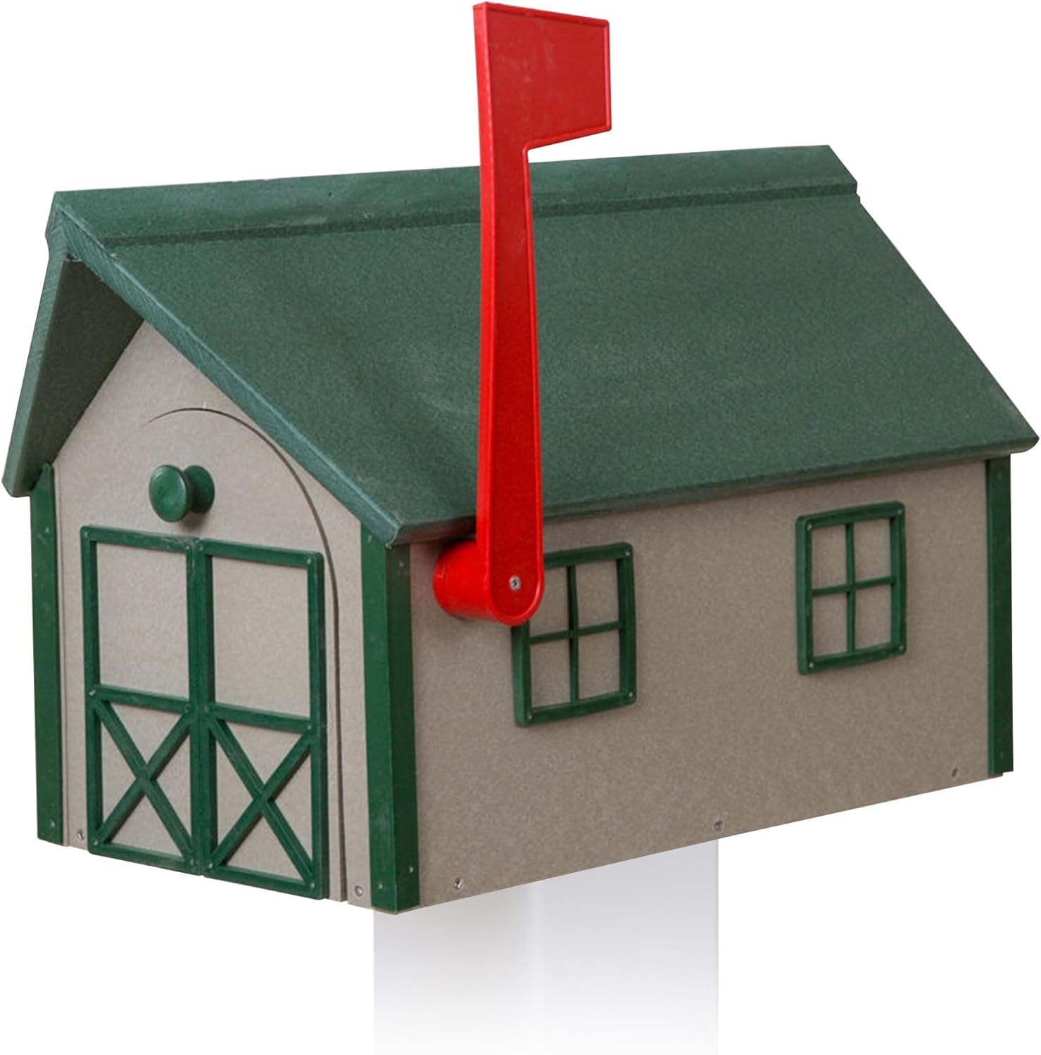 Peaceful Classics Poly Mailbox- Durable, Weather-Resistant Amish Craftsman Mailboxes for Outside Uses Like Front Yard & Road Side- Long-Lasting, Decorative, Modern Mailbox (Clay w/Green Trim & Roof)