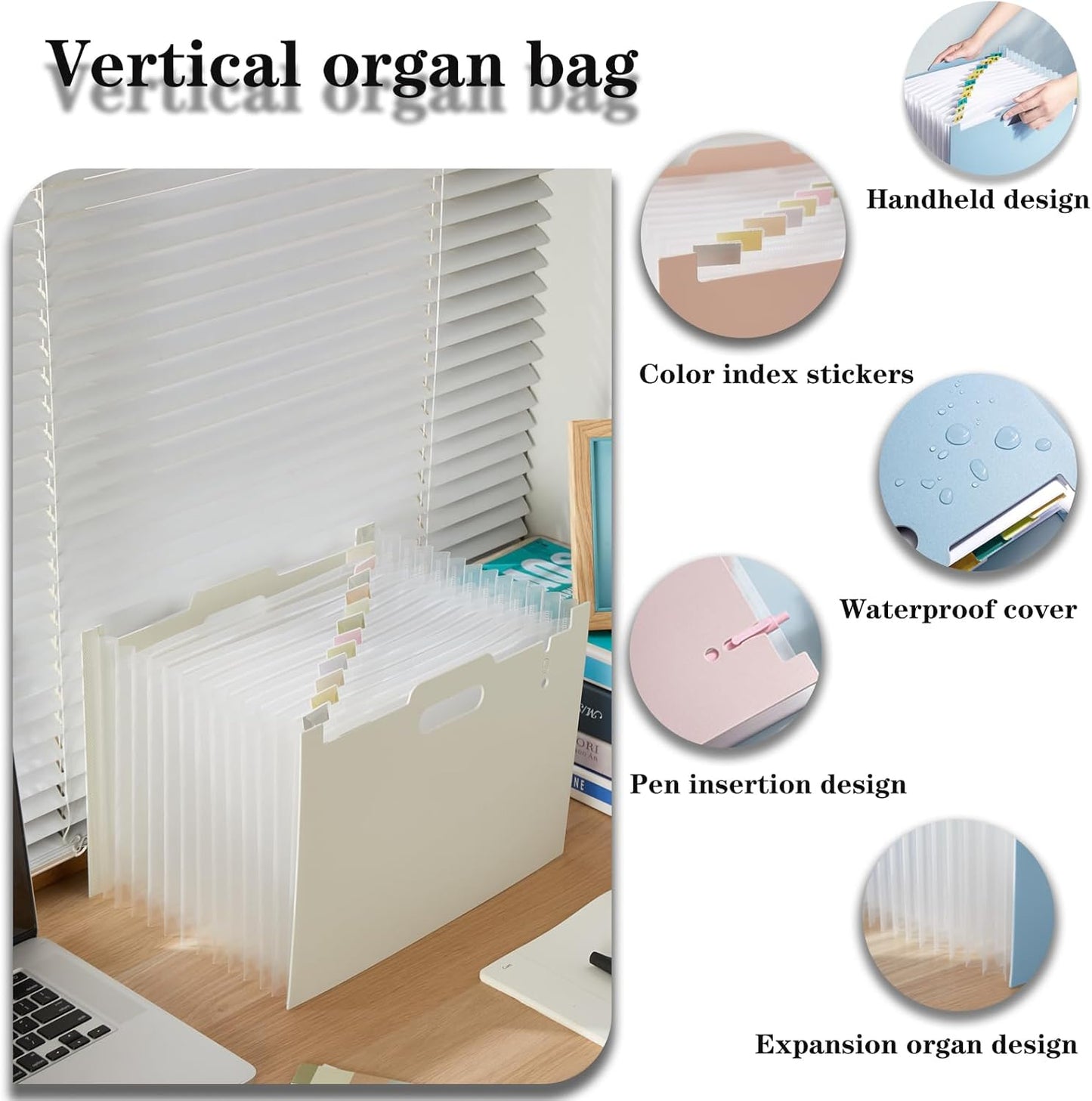 2-Piece Accordion Folder Manager, 12 Grid Expansion Pages, Portable Monthly Bill and Receipt Manager That Opens Upright, Colored Labels, School, Home, and Office letterhead Size, Tender Yellow