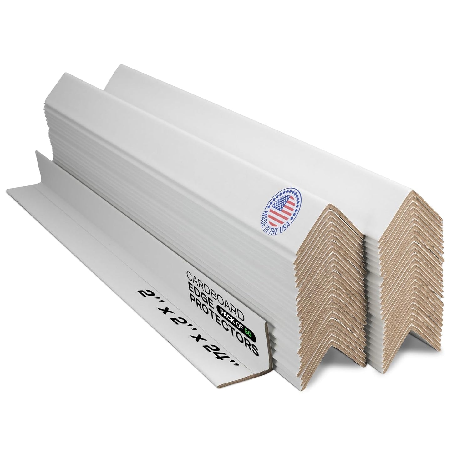 IDL Packaging Cardboard Edge Protector 2" X 2" X 24", Pack of 50 - V-Board Reinforced Cardboard Corners for Shipping - White Kraft Corner Protectors for Pallets - Recyclable Material