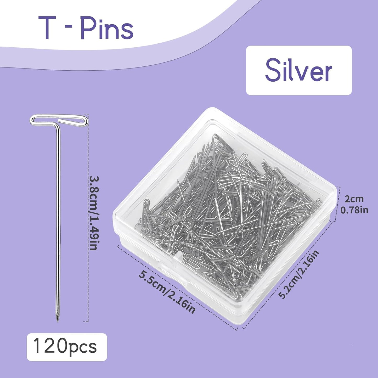 120 Pcs 1.5Inch T Shape Sewing Pins for Wigs, Wig Pins with Clear Box, Wig Pins for Foam Head, Long Straight Pins for Sewing, Blocking Knitting, Office, Craft, and Crocheting（38mm