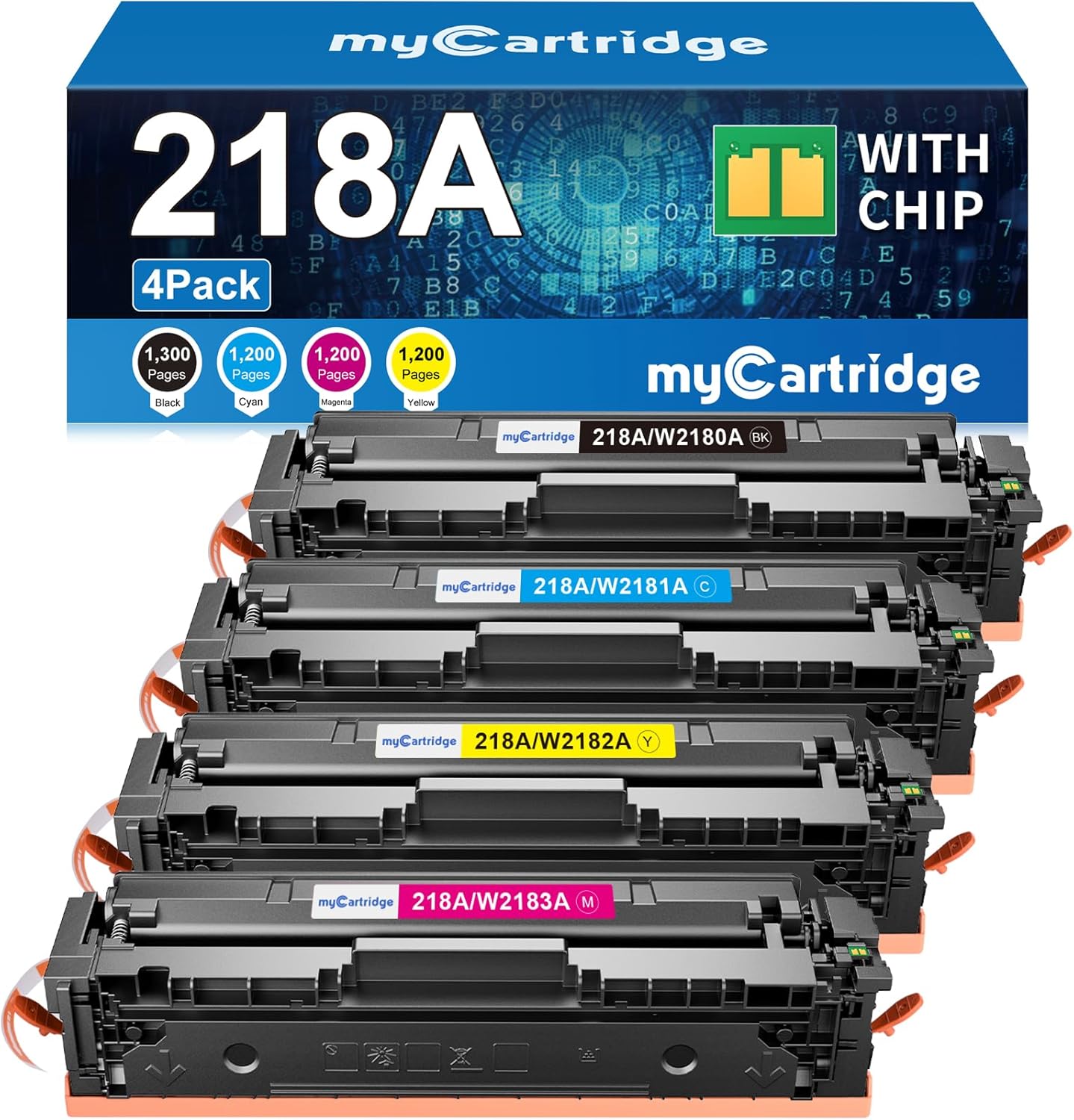 218A Toner Cartridges 4 Pack (with Chip) Compatible Replacement for HP 218A 218X for Color Laserjet Pro 3201dw MFP 3301fdw 3301cdw 3301sdw Printer Ink W2180A W2180X High Yield (BCMY, 4-Pack)