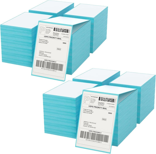 FungLam Direct Thermal Shipping Labels - 4x6 Thermal Labels Fanfold - Perforated and Strong Adhesive - 8000 Labels (1000 Labels per Stack, 8 Stacks)