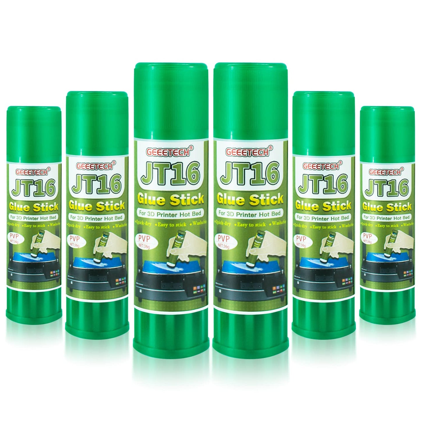 Geeetech 6pc 3D Printer Glue Sticks, 3D Printer Bed Adhesive for Hot Bed Printing, 36 Gram Each, Washable, PVP Solid 3D Print Glue Stick 3D Gloop for PLA/ABS/PETG/PC/PA/TPU