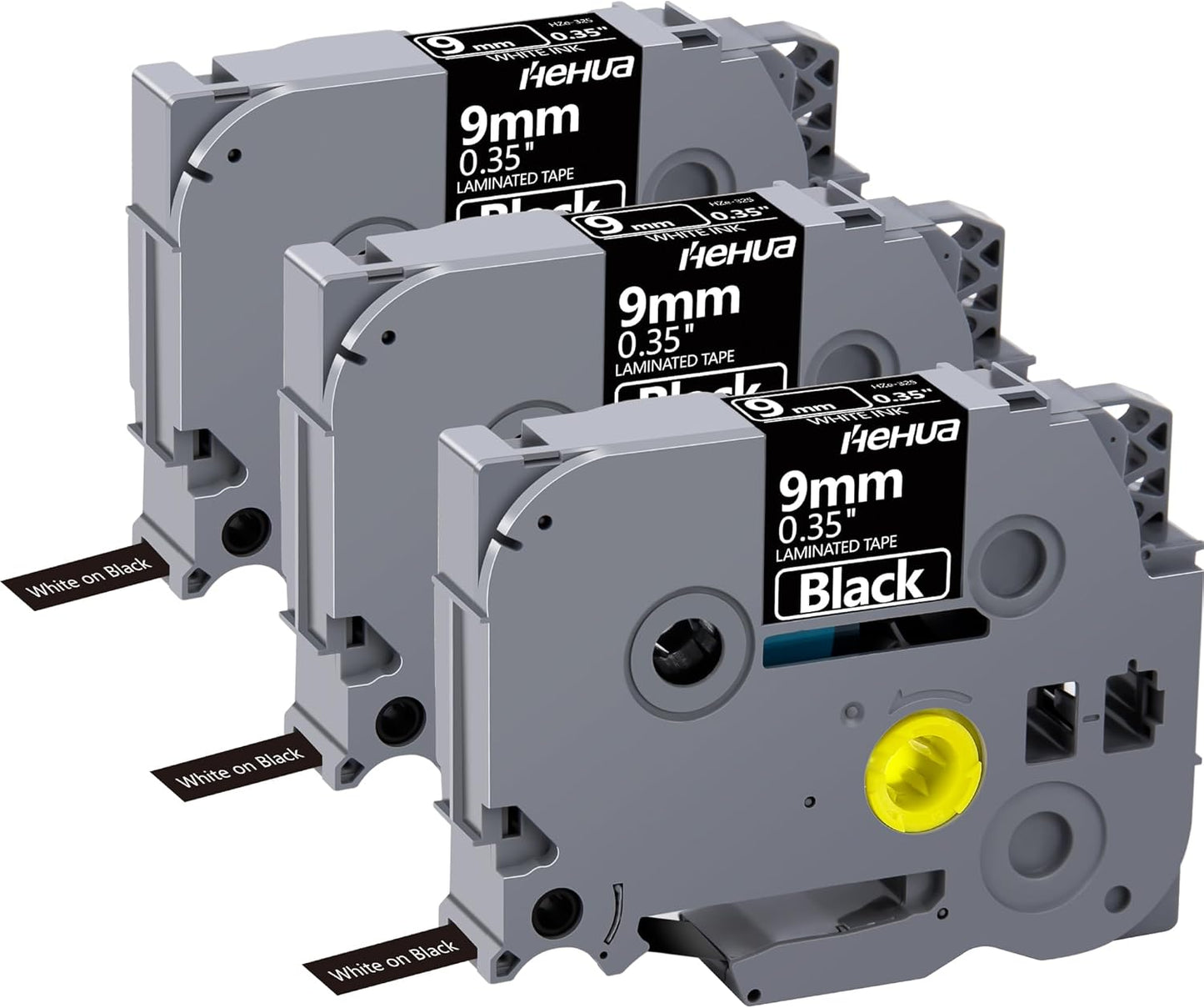 Hehua Tze Tz Tape 9mm 0.35 Laminated Black Tape Compatible for Brother P-Touch TZe-325 TZe325 TZ-325 TZ325 Label Tape for Ptouch PT D210 D200 D220 H110, 3/8'' x 26.2ft White on Black, 3 Pack