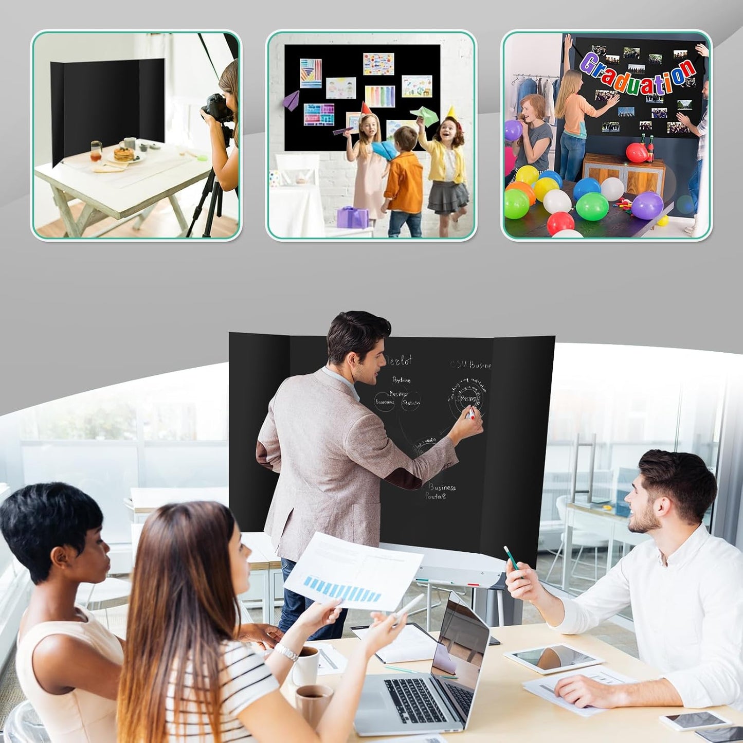 4 Pack Trifold Poster Board 48" X 36", IKAYAS Double Sided Black Poster Boards, Science Fair Display Boards Posterboard Foamboard for Mounting, Prints,Art,Display,Projects Classroom Supplies