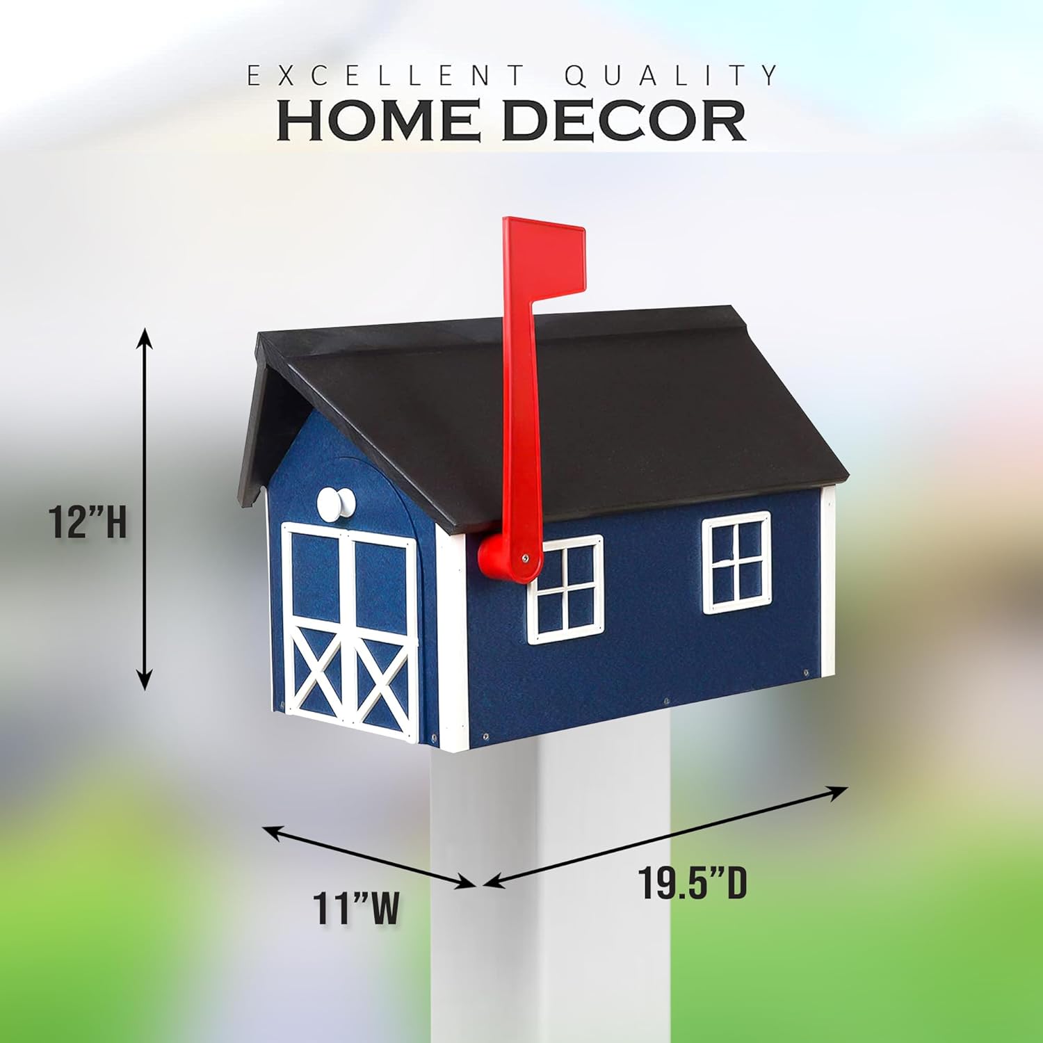 Peaceful Classics Poly Mailbox- Durable, Weather-Resistant Amish Craftsman Mailboxes for Outside Uses Like Front Yard and Road Side- Long-Lasting, Decorative, Modern Mailbox (Blue).