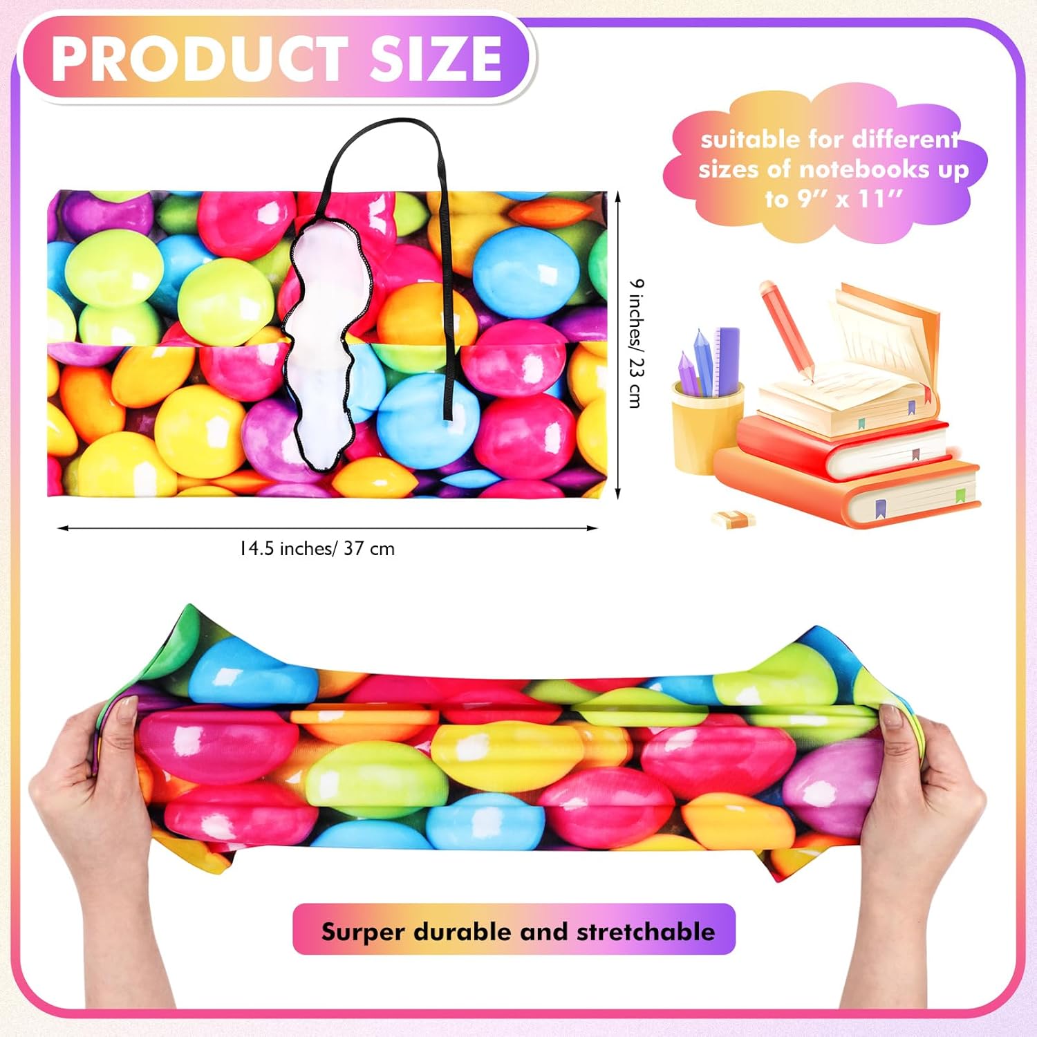 Sherr 14 Pack Stretchable Book Covers Reusable Jumbo Bookcloth 9" x 11" Durable Washable Back to School Book Cover Protector for Most Hardcover Books Textbooks(Multicolor,Modern)