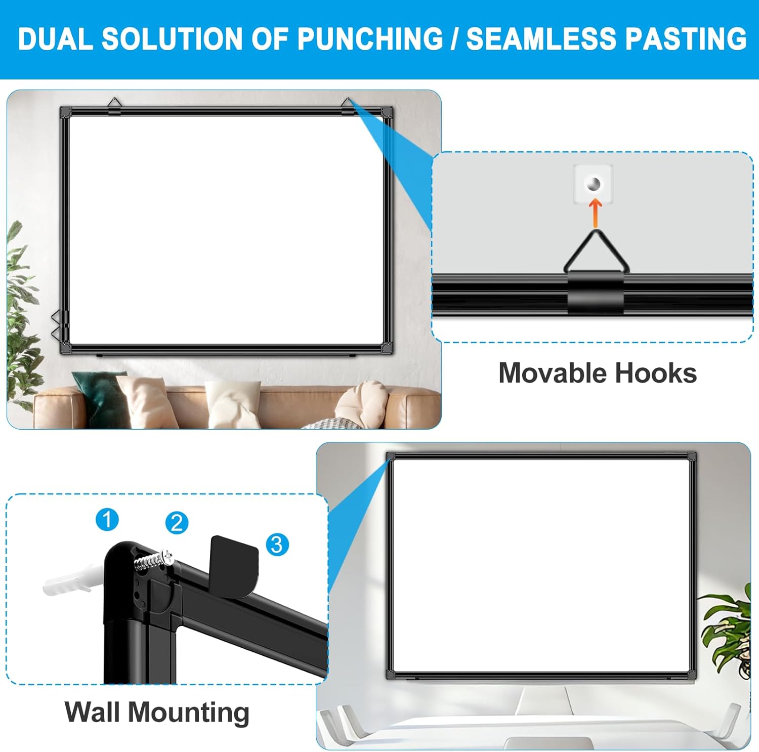 H-Qprobd 48"x36" Magnetic White Board Dry Erase Wall Mount Whiteboard - Office Home Classrooms White Board Hanging Writing Board with Black Aluminum Frame