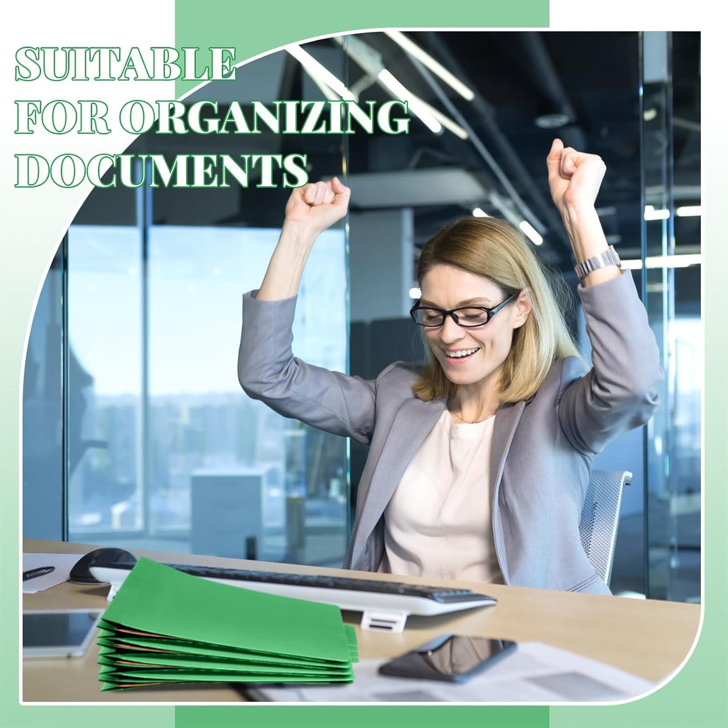 24 Pcs Classification Folders Letter Size, 1 Divider Pressboard File Folder with Fasteners, Expanding File Organizer Bulk for Teachers, Clergy, Office, Church, Christmas Donations (Green)