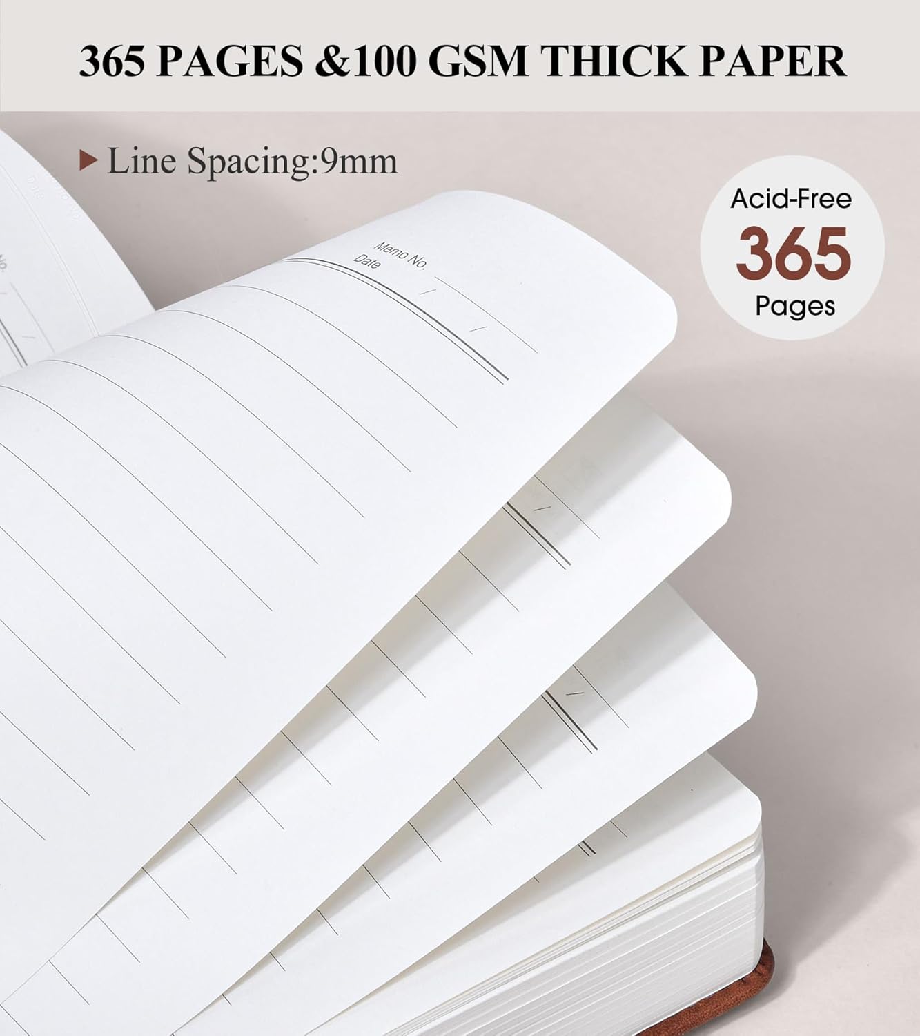 365 Page Thick Lined Journal Notebook for Men Women, B5 Large Leather Journals for Writing, Hardcover Notebooks for Work, School, Note Taking, Business, Travel Diary, College Ruled 7.6" x 10"
