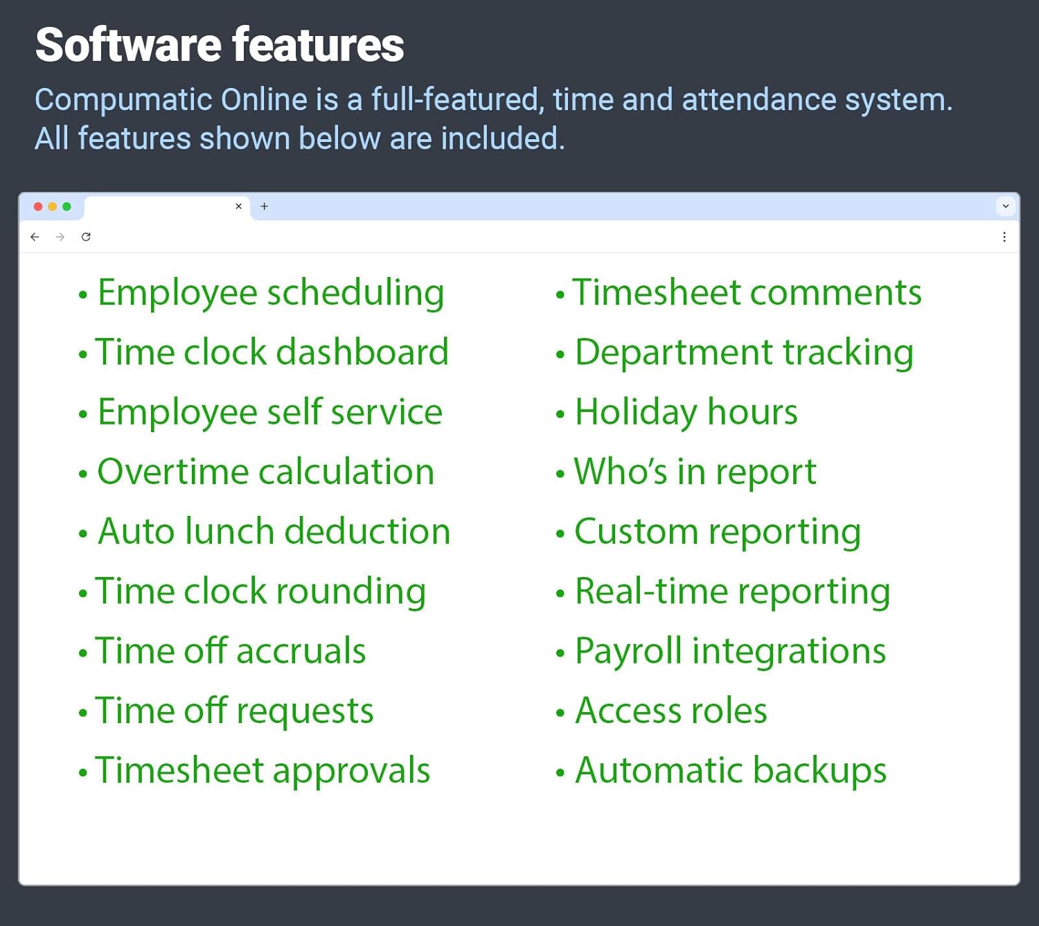 COMPUMATIC Biometric Fingerprint Time Clock with Online Cloud Hosted Software, Automatic Real-Time Punch Upload with WiFi or Wired Ethernet Connection