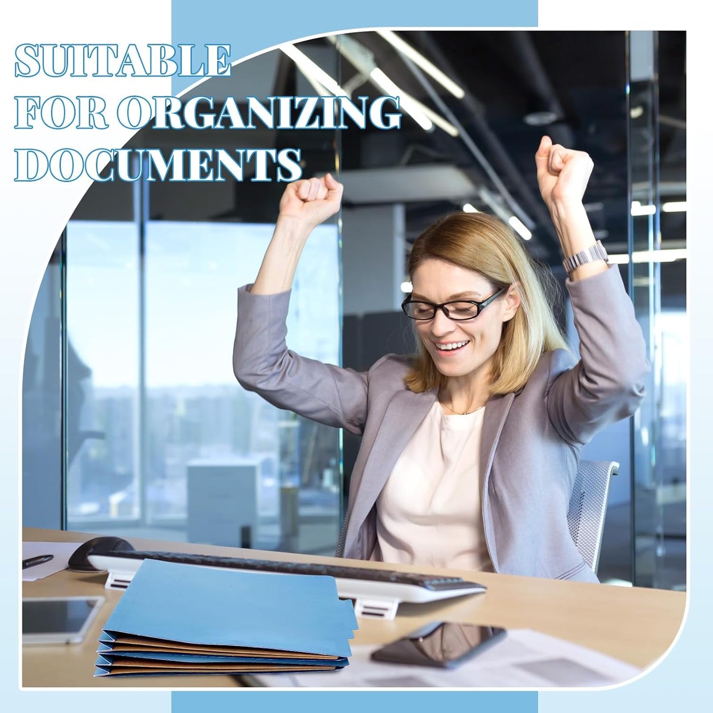 24 Pcs Classification Folders Letter Size, 2 Pocket Dividers Pressboard File Folder with Fasteners, Expanding File Organizer Bulk for Teachers, Clergy, Office, Church, Christmas (Blue)