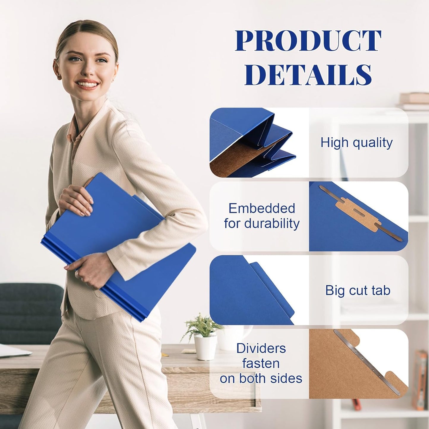 36 Pcs Classification Folders Letter Size, 1 Divider Pressboard File Folder with Fasteners, Expanding File Organizer Bulk for Teachers, Clergy, Office, Church, Christmas Donations (Dark Blue)