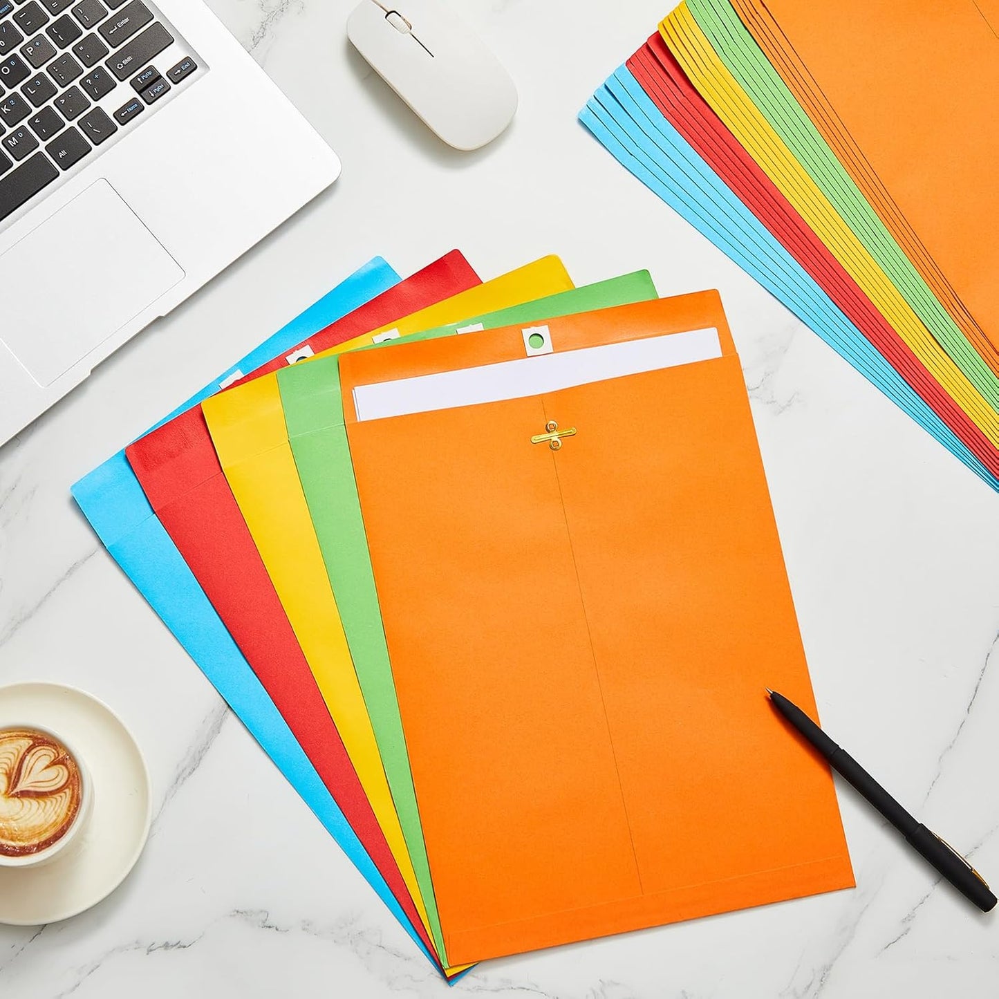 Geyee 100 Pcs Clasp Manilla Envelopes 9 x 12 Inch Gummed Colored Envelopes for Storing or Mailing for Home Office Business Supplies(Multicolor)