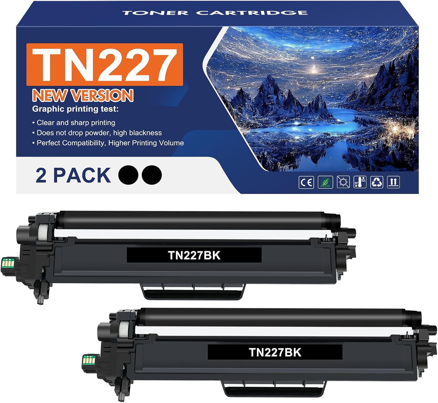 TN227BK TN-227BK TN227 Black MFC-L3770CDW Toner Cartridge Replacement for Brother TN227 TN227BK TN-223BK TN223BK for MFC-L3770CDW HL-L3290CDW HL-L3230CDW MFC-L3750CDW L3710CW L3210CW Printer (2 Pack)