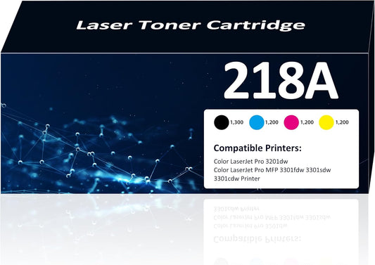 218A Toner Cartridges 4 Pack 3201dw MFP 3301fdw Toner Compatible for 218A 218X Set for Color Pro 3201dw MFP 3301fdw 3301sdw 3301cdw Printer(Black,Cyan,Yellow,Magenta)