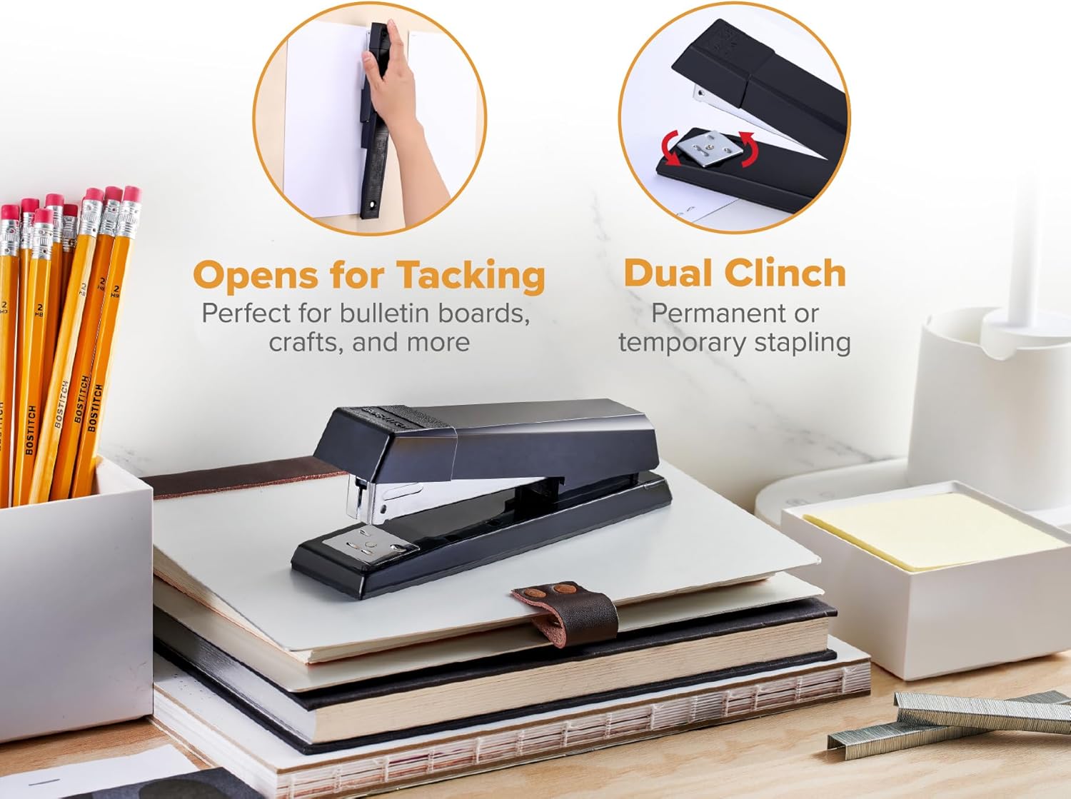 Bostitch Office No-Jam Premium Desktop Stapler, Full-Strip, Black, 1,250 Staples Included, 3-Pack