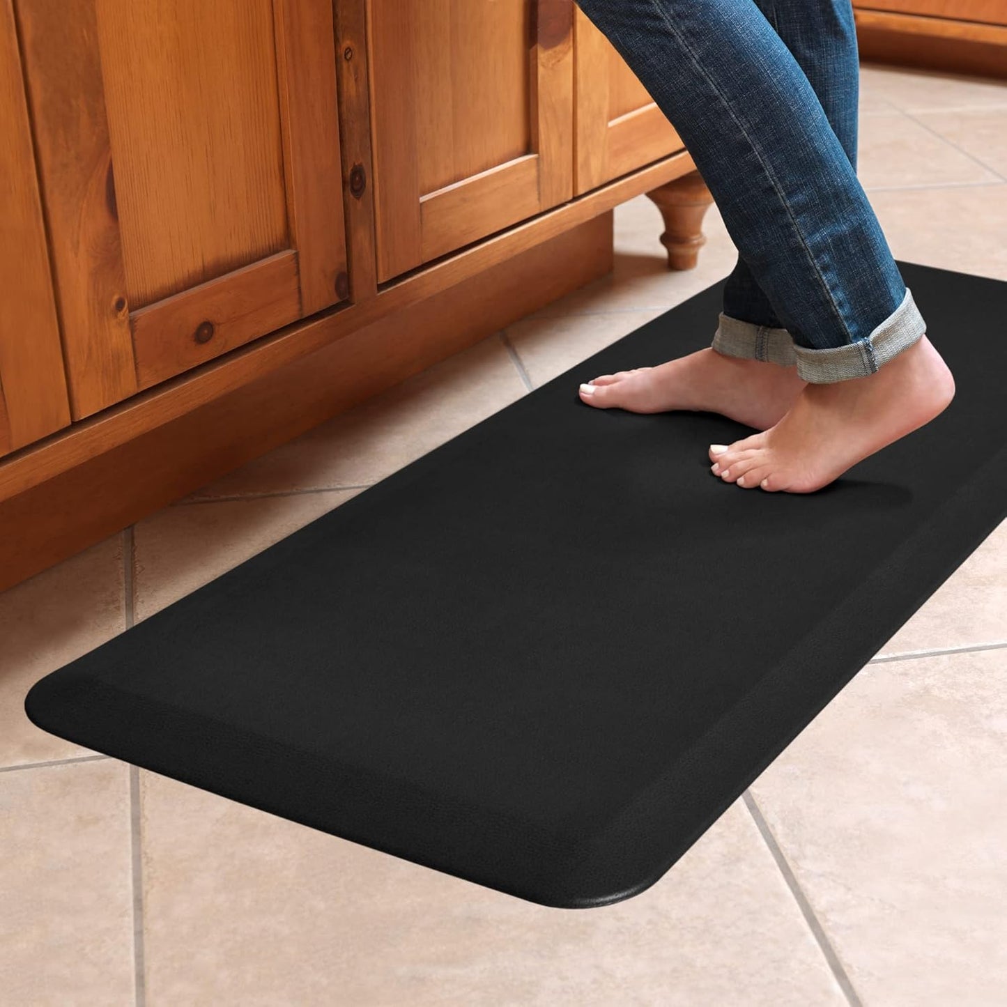GelPro Anti-Fatigue Designer Comfort Kitchen Floor Mat, 20x48”, Leather Grain Jet Stain Resistant Surface with 3/4” Thick Ergo-Foam Core for Health and Wellness