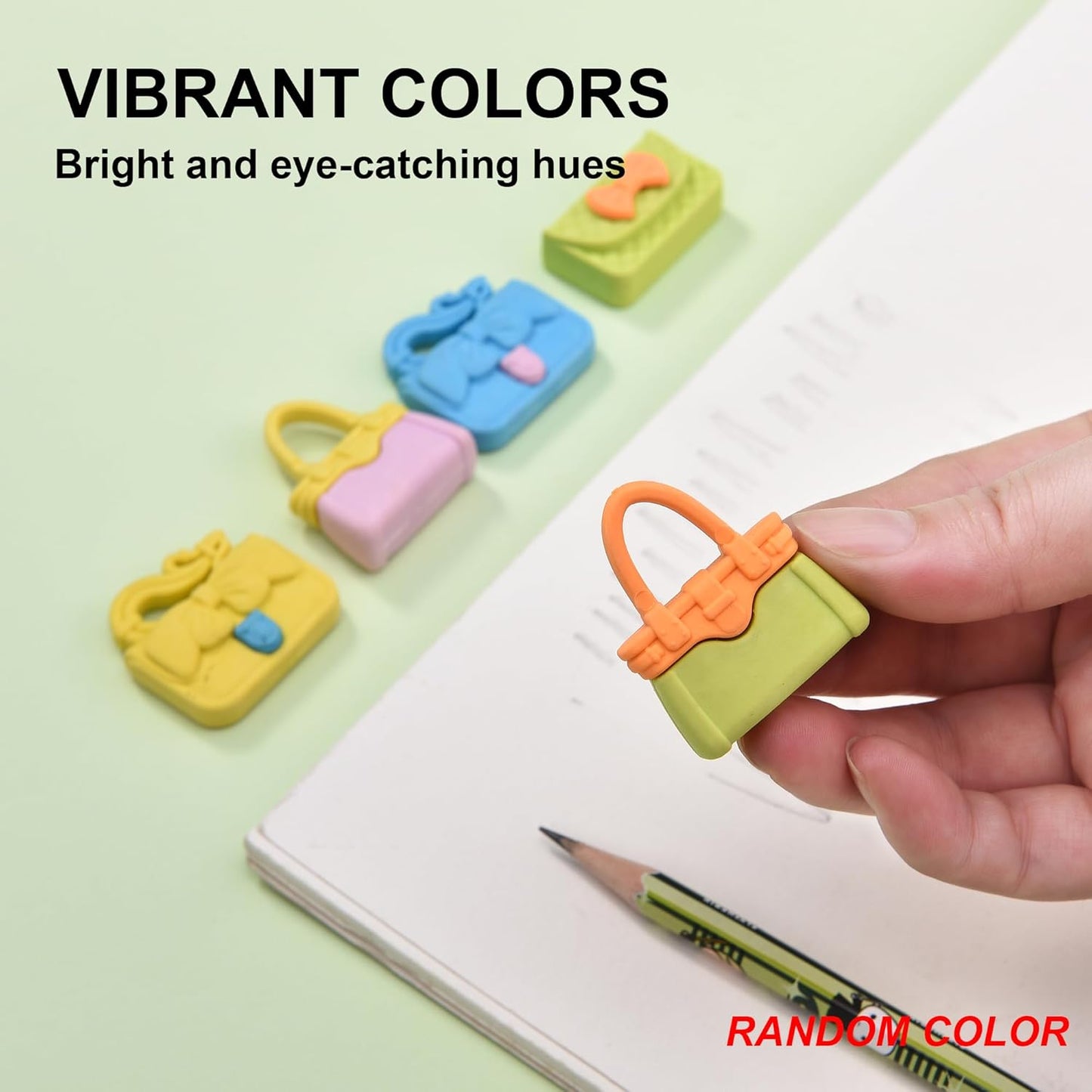 24Pcs Cute Bag Shape Erasers for Girls Kids, Fun Handbag Pencil Erasers for School Classroom Supplies Birthday Party Favors