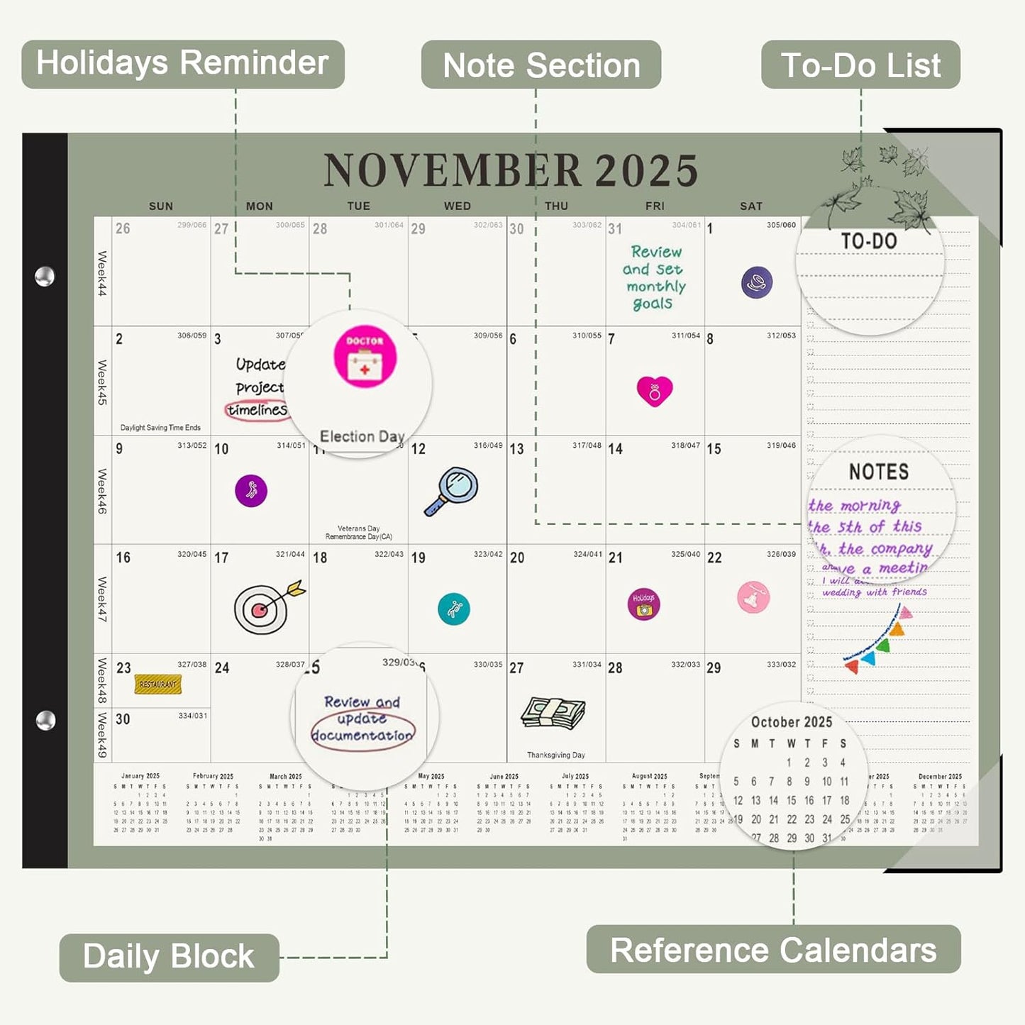 Gannyfer Desk Calendar 2025-2026, Large 18 Monthly Calendar 2025 22" x 17", July 2025 - Dec 2026, Academic Desktop Pad Calendar with To-Do List and Notes, Plastic Cover, Thick Paper, for Planning and Organizing(6 Stickers)