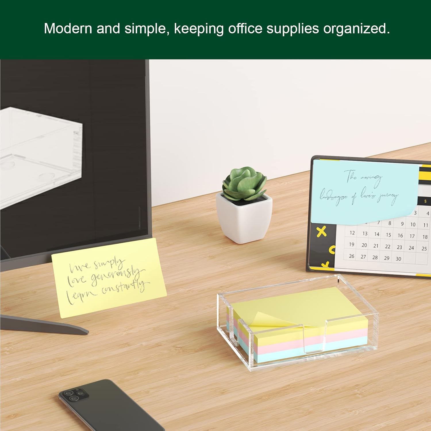 Acrylic Sticky Note Holder, Self-Stick Note Pad Holder W/O Pads - Note Dispenser Memo Pad Holder Desk Organizer for School Office Home (4''x6'' Clear)