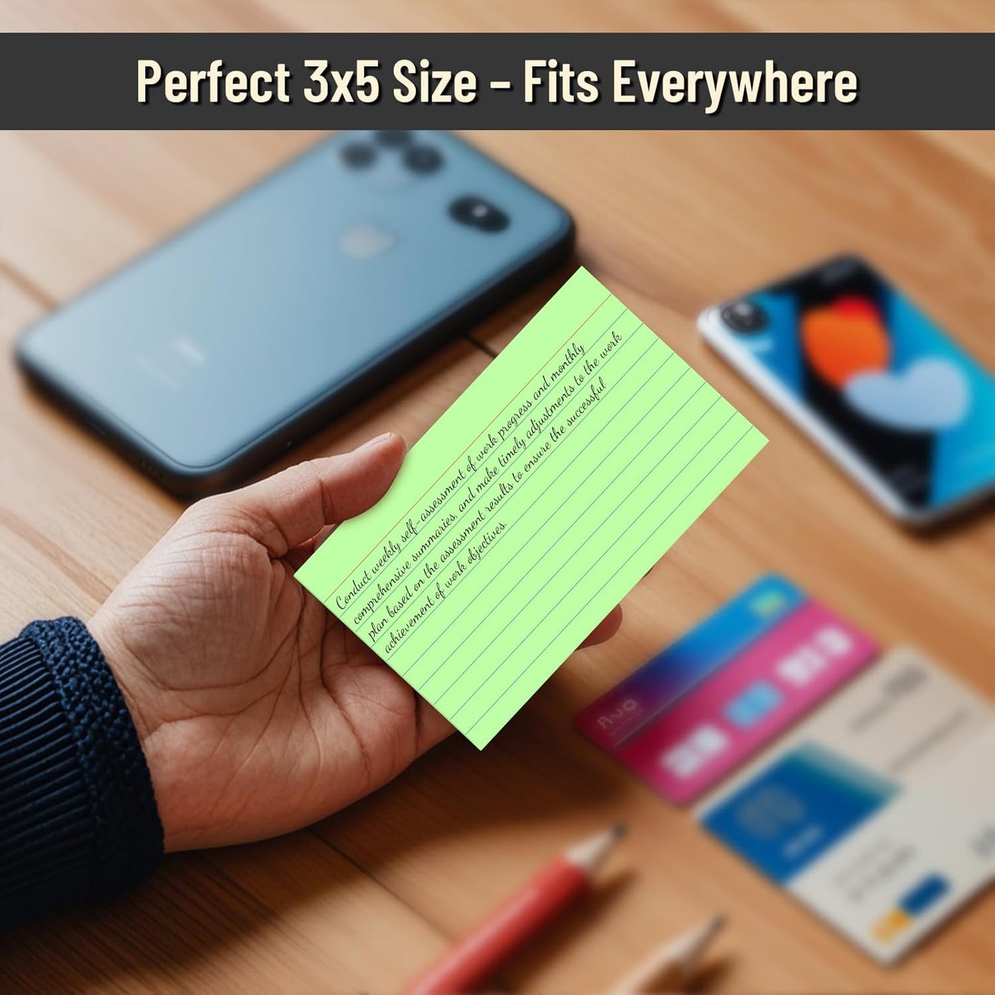 300 Count Index Cards 3 x 5 Inch Ruled Green Index Cards, Flash Cards College Ruled for School, College, Office and Home Organization, Durable Study To Do List Note Cards with Ruled Lines