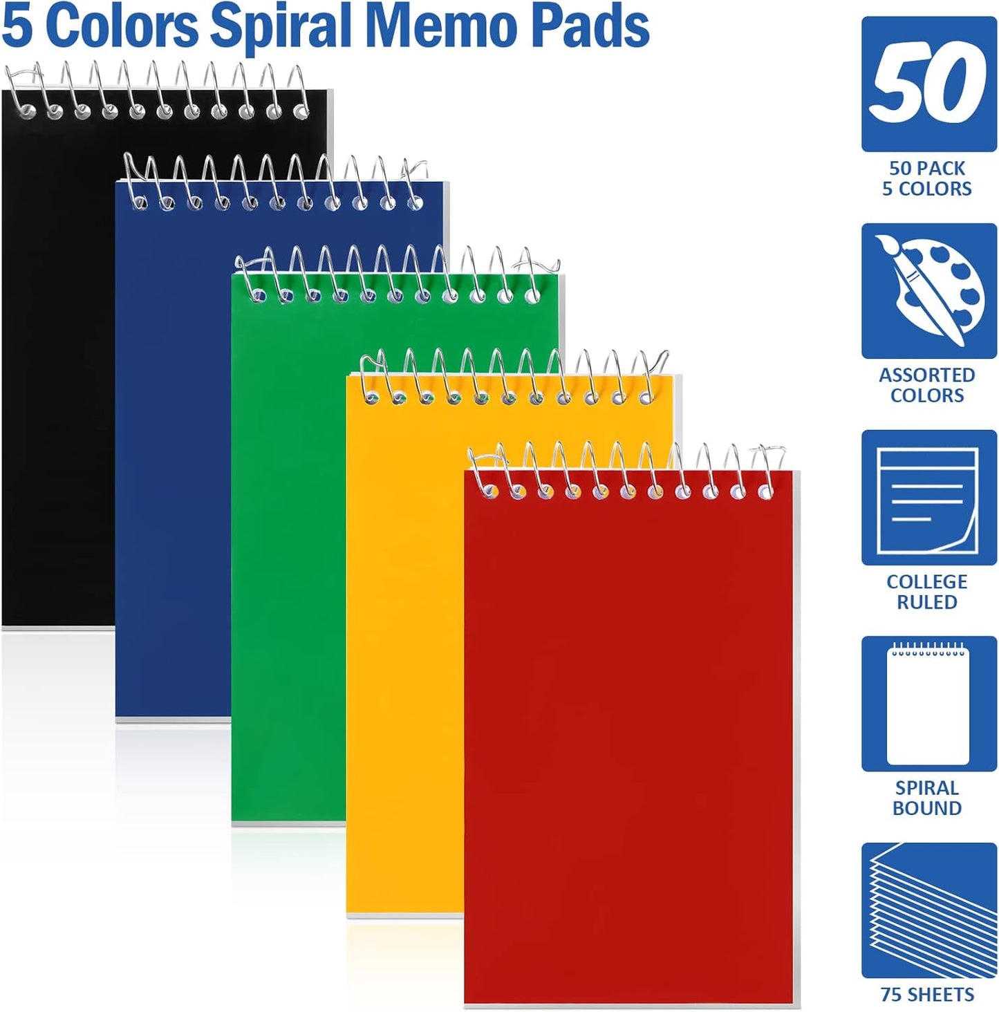 150 Pieces Spiral Memo Pads Bulk 3 x 5 Inch Small Note Pads Top Bound Lined College Ruled Paper Mini Notepad Pocket Spiral Notebooks for School Office Home Supplies, 75 Sheets (Bright Colors)