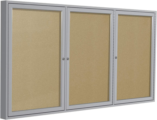 Ghent 48"x72" 3-Door Outdoor Enclosed Vinyl Bulletin Board, Shatter Resistant, with Lock, Satin Aluminum Frame - Caramel (PA34872VX-181), Made in the USA
