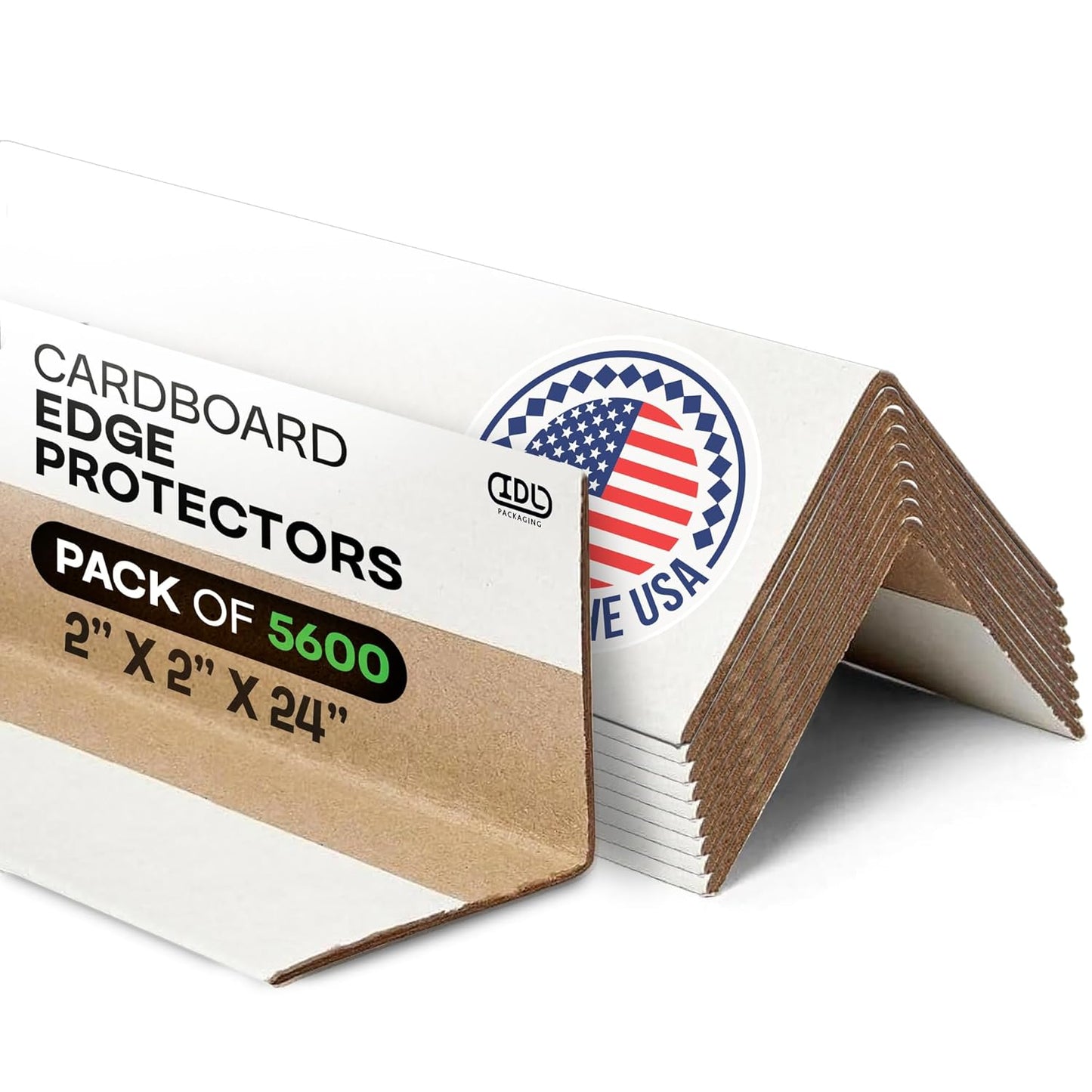 IDL Packaging Cardboard Edge Protectors 2" x 2" x 24", Full Pallet of 5600 pc, White - V-Board Reinforced Corner Protectors - Regular-Duty Cardboard Corners for Shipping