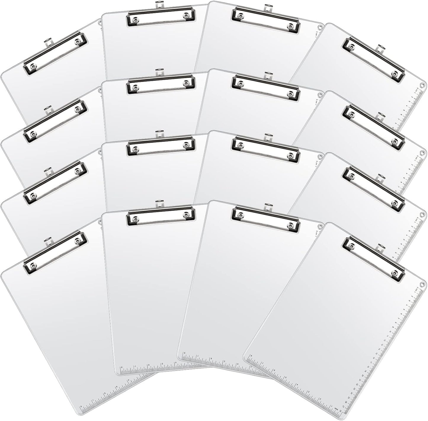 16 Pieces Metal Clipboard, A4 Letter Size 12.5 x 9 Inch Aluminum Edge Document Holder with Scale Aluminum Edge Clipboard with Low Profile Clip Vertical Silver Hardboard for Office