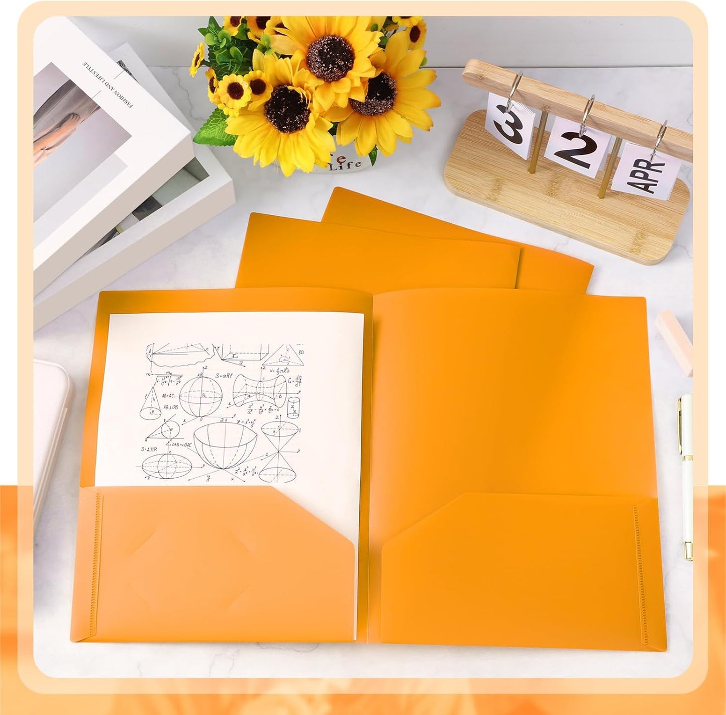 Gueevin 24 Pcs Plastic Folders with Pockets, Back to School Two Pocket Folder Fit Letter Size, Heavy Duty School Business Card Holder for Home Office, 11. 61 x 9. 45 Inches (Orange)
