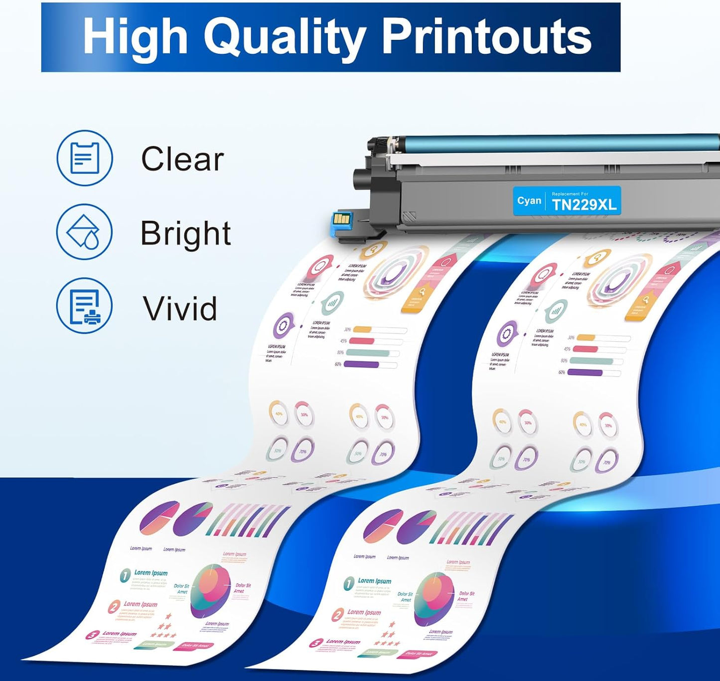 InkNI Compatible Toner Cartridges Replacement for Brother TN229XL TN229 XL TN-229XL Toner Cartridges for MFC-L3780CDW MFC-L3720CDW HL-L3280CDW HL-L3220CDW HL-L3300CDW Printer (TN-229XLBK/C/M/Y-5 Pack)