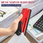 Metal Stapler Heavy Duty 50 Sheet Capacity with 1750 Staples and Staple Remover, Full Strip Staplers for Desk, No Jam, Non-Slip for Office & Classroom, Red