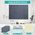 Large Cork Bulletin Board - 48" x 36" Cork Board for Walls - 12 Pack Felt Wall Tiles with Safe Removable Adhesive Tabs - Bulletinboard for Office Classroom Home Decor - Drak Grey