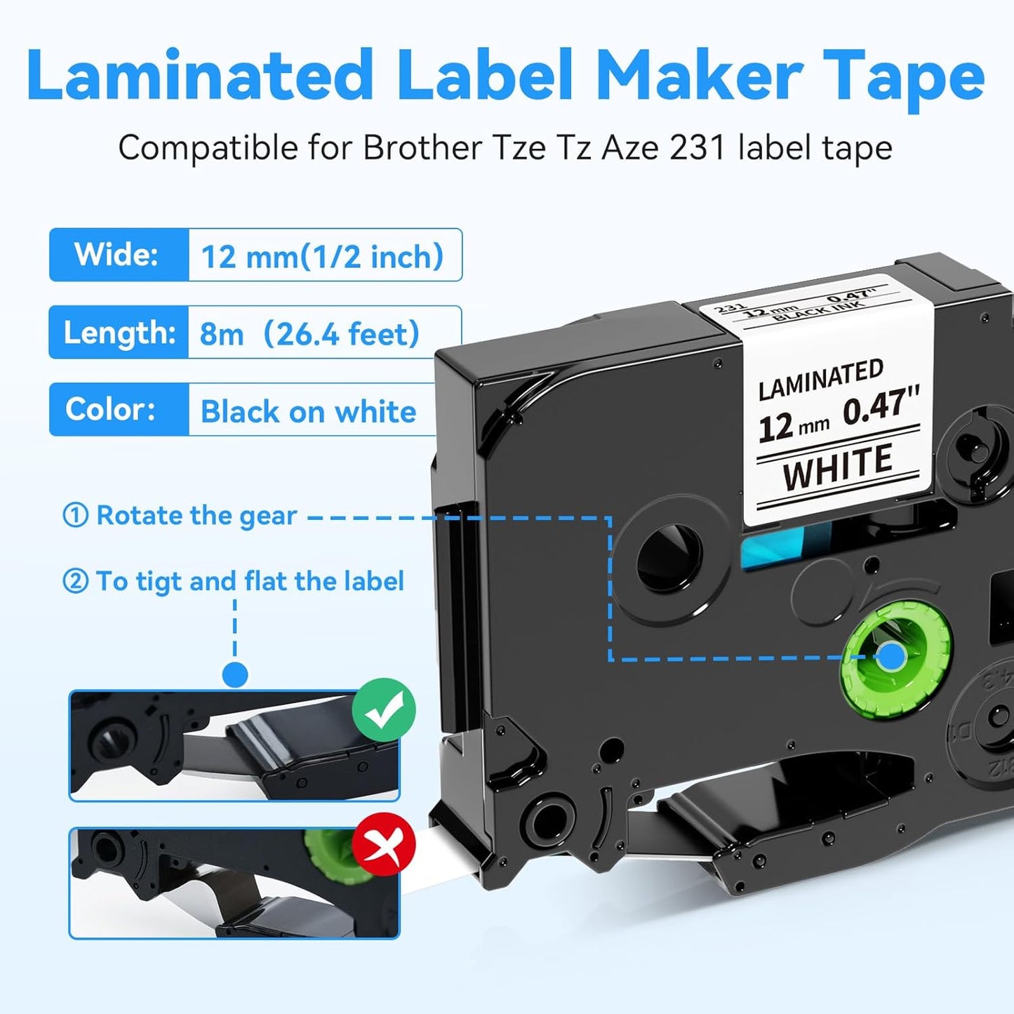 10 PK 12mm Label Maker Tape Compatible with Brother Label Maker Tape 12mm 0.47 White, Replace for Brother P Touch Label Tape 1/2 inch,Work for P-Touch PT-D210 PT-H110 PT-D220 PT-D400