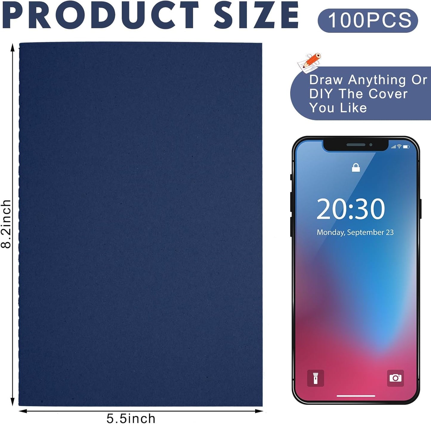 100 Pcs Kraft Notebook Journals 5.5 Inch x 8.3 Inch A5 Softcover Notebooks Bulk for Writing Sketch Office Notepad with 60 Pages 30 Sheets (Navy,Dot)