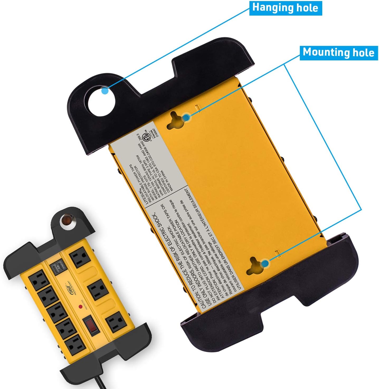 Heavy Duty Power Strip Surge Protector with USB,CRST Metal Power Strip with 2 USB 15 A 1875W, 15-Foot Long Cord 1350 Joules for Home, Kitchen, Office, School, ETL Listed… Yellow