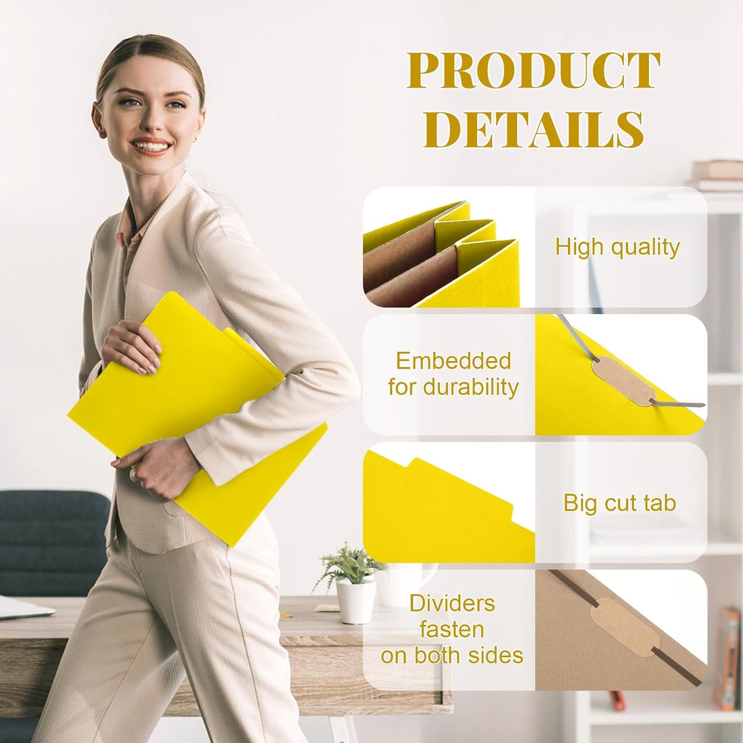 24 Pcs Classification Folders Letter Size, 2 Pocket Dividers Pressboard File Folder with Fasteners, Expanding File Organizer Bulk for Teachers, Clergy, Office, Church, Christmas (Yellow)